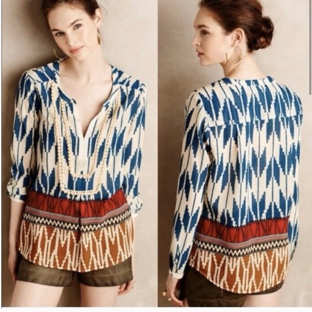 Anthropologie Blue and Brown Women's Top